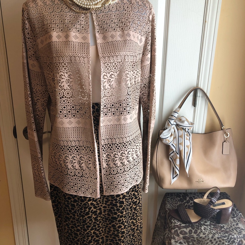 Raoul blush/nude Laser-Cut Leather Jacket